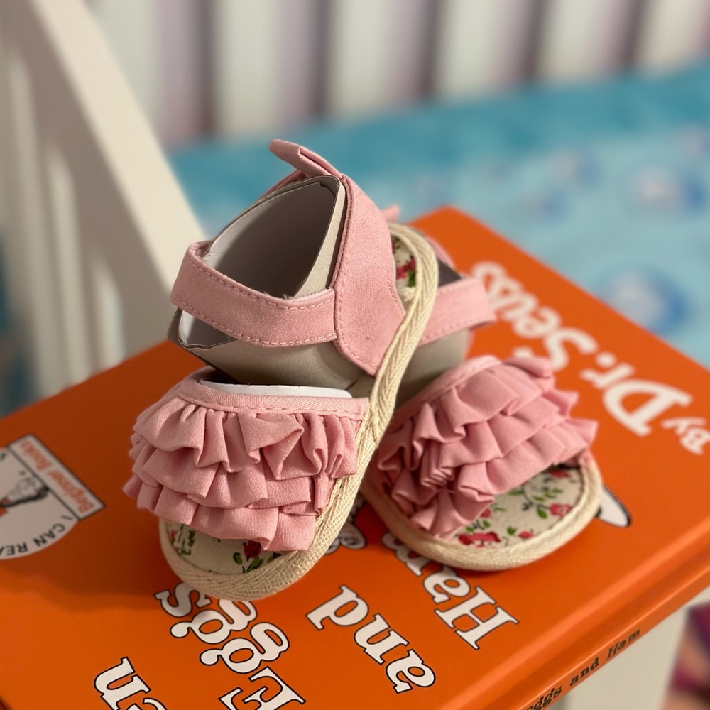 Pink ruffle baby sandals